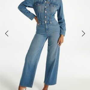Classic Blue Boyfriend Denim Jumpsuit Women's Jean